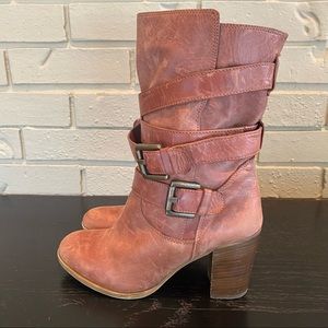 Massimo Baldi Leather Boot Boho Wrap Around Buckle Strap Beige Size 37 Italy